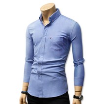 블루포스 남성용 데니드 긴팔 솔리드 무지 셔츠