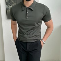 남자다잉 남성용 글로시 스판 머슬핏 카라 반팔 티셔츠