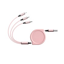 3in1 멀티 C타입 8핀 5핀 길이조절 릴 케이블, 로즈골드, 1.2m