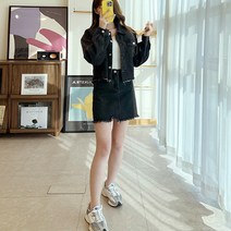 끌레느모네 여성용 데미지 컷팅 심플 자켓 + 치마 세트