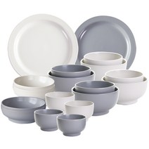 디샤 4인 홈 식기세트 18p, 아이보리 + 그레이, 공기 4p + 대접 4p + 레머킨 4p + 찬기 4p + 접시 2p