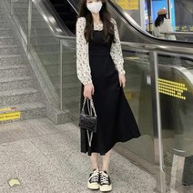 앤써 러블리 패턴 슬림 롱 원피스