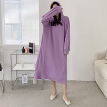 티탁 여성용 데일리 브이넥 볼륨소매 포켓 파스텔컬러 슬립와플 후드 원피스