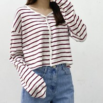 여성용 히얼 스트라이프 브이넥 가디건 MG9CDS129