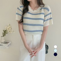 베러스윗 여성용 배색 단가라 반팔 니트
