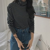 여성용 켄느더 스트라이프 폴라 티셔츠 T5812K0C