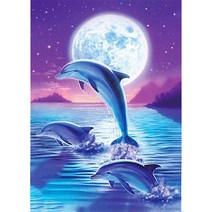 밀스턴 5D 돌고래 보석십자수 DIY 패키지 보름달돌고래, 혼합색상, 1개