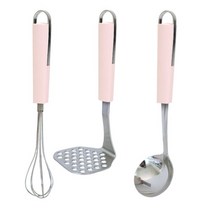 제니얼 스완 K타입 미니 국자 + 미니 거품기 + 감자 으깨기 중 세트, 베이비핑크