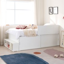 에몬스홈 잉키 슬라이딩 벙커 수납침대 프레임 + 수납 계단 + 안전 가드 세트 방문설치, 스노우 화이트