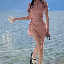 스팩트 여성용 카라 반팔 원피스