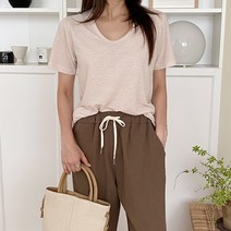 여성용 미일리 유넥 린넨 반팔 티셔츠 cpt12761k35