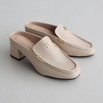 단골언니 여성용 스크린 H장식 펀칭 뮬 블로퍼