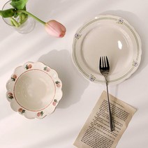 이우아여사 프로방스의 오후 빈티지 플레이트 세트, 1세트, 피치 깊은볼 15 cm + 프로방스 예쁜 접시 20 cm, 혼합색상