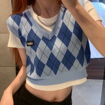몬드스팟 여성용 레트로 스쿨룩 크롭 조끼 MO276