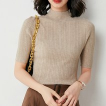 더시럽 여성용 여름 스웨터 슬림핏 반하이 컬러 니트 티셔츠