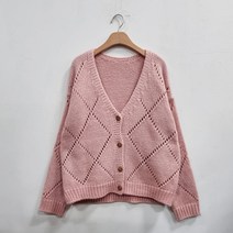 오오엘 여성용 루즈핏 펀칭 스카시 다이아 가디건