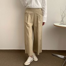 헤이진 여성용 뒷밴딩 핀턱 면 와이드팬츠