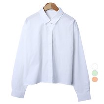 플랜데이 여성용 하리 데일리 컬러 무지 크롭 셔츠
