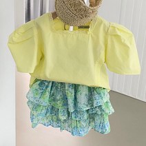 느엘 여아용 네모라인 반팔 블라우스