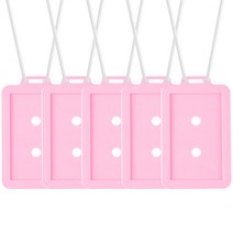플라이토 실리콘 사원증 케이스 5p + 목걸이줄 5p 세트, 1세트, 핑크(케이스), 반투명(목걸이)