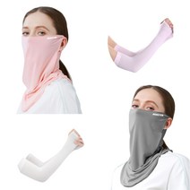 몬스터 아이스 마스크 2종 + 토시 2종 세트, 핑크, 다크그레이