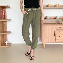 헤이진 여성용 데일리 밴딩 린넨 조거 팬츠