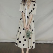 퀸앤조이 여성용 브이넥 도트 루즈핏 원피스