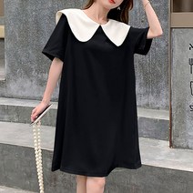 러버돌 심플 빅 둥근카라 리본 임산부 반소매 원피스