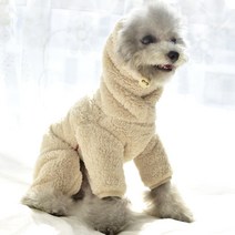 미니피니 강아지 목 올라오는 패딩 올인원, 라이트베이지