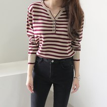제니트 여성용 스트라이프 단가라 니트티 델라단추단 n1604