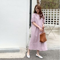 스너르 린넨 플리츠 퍼프 롱 원피스 OPS7561K24