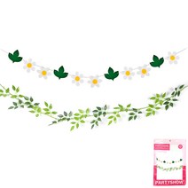 파티쇼 유칼립투스 나뭇잎 가랜드 타원잎 1.8m + 데이지 플라워 가랜드 세트, 혼합색상, 1세트