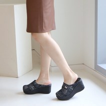슈벨 여성용 통굽 키높이 체크 펄 방한 엘비스 사무실 슬리퍼