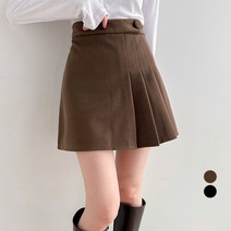 밀키버터 여성용 모직 사이드 플리츠 미니 스커트