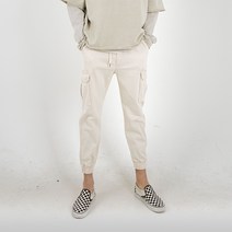 더간지 남성용 테이퍼드핏 밴딩 카고 면 조거팬츠