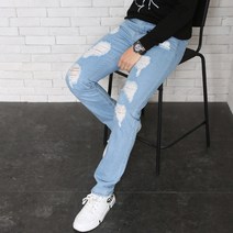 남성용 위드진 디스트로이드 라이트워싱 데님 청바지 2520-3