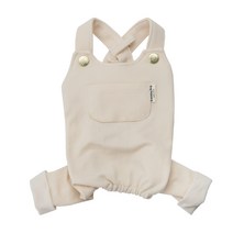 그루밍댕이 강아지 데님 멜빵 바지 올인원, 아이보리