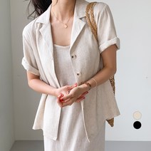 바블링브룩 여성용 린넨 라이크 카라 반팔 자켓