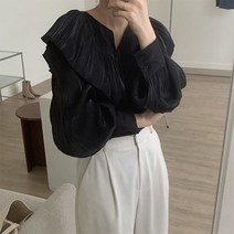 여성용 드엘리 프릴 셔링 블라우스 CH-2213483