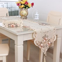 파라다이소 유럽 클래식 스타일 플라워 자수 패브릭 테이블러너, 혼합색상, 40 x 176 cm