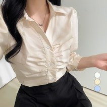 밀키버터 여성용 셔링 크롭 퍼프 셔츠