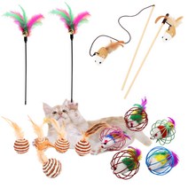 벨르펫 고양이 깃털 낚싯대 + 쥐돌이 낚싯대 + 쥐공 + 깃털공 장난감 세트, 혼합색상, 1세트