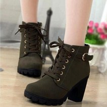 여성용 캐주얼 타이 통굽 마틴 앵클 첼시 부츠 하이힐 PRDS97