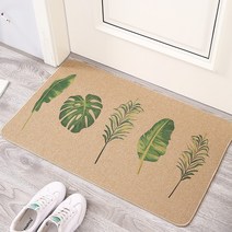 바랑 린넨 미끄럼방지 욕실 주방 발매트, 초록잎