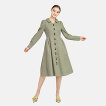 엘바이엘 컬러 버튼 포인트 울 카라 그린 원피스