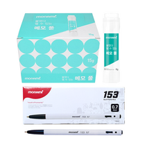 모나미 붙였다 뗄 수 있는 메모 풀 15g x 24p + 153 볼펜 12p 세트, 검정, 1세트