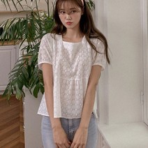 큐니걸스 뒷트임 리본 펀칭 페플럼 블라우스