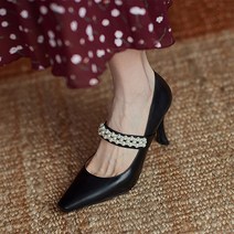 페어리 진주 스트랩 메리제인 레트로 하이힐 7.5cm