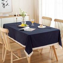 마켓에이 모던 원컬러 레이스 포인트 테이블커버 TYPE2, 네이비블루, 100  x 160 cm