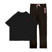 여성용 둥근핑크 일자바지 트레이닝복 상하 세트